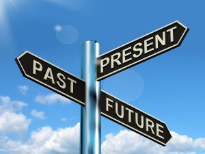 Past Present And Future Signpost Showing Evolution Destiny Or Aging